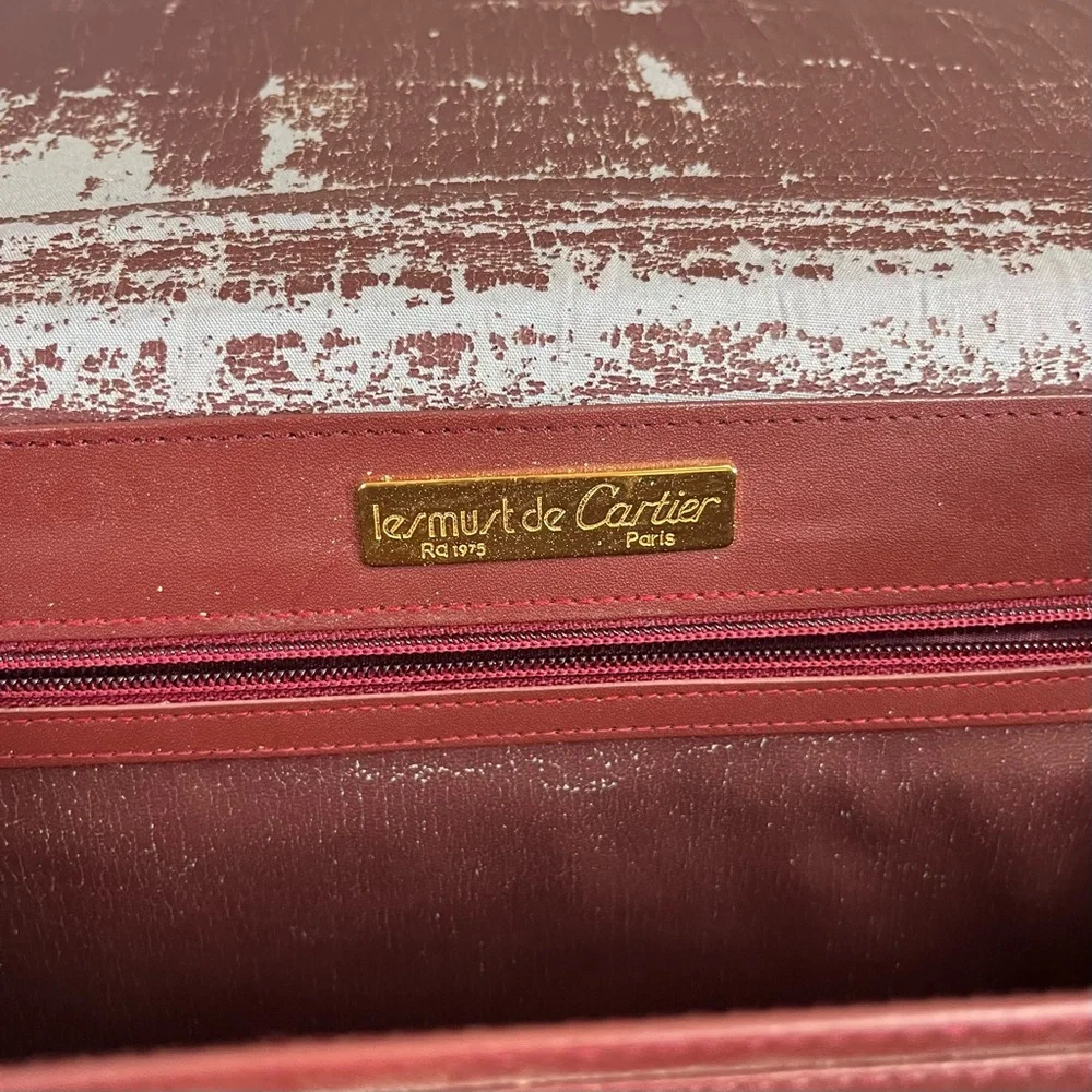 Cartier Clutch Bag Red Bordeaux Burgundy Leather Gold Hardware Large